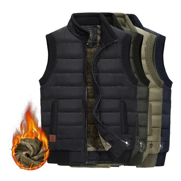 

male vest winter fleece thick warm men jacket large size 6xl casual outwear sleeveless waistcoat pocket men's vests, Black;white