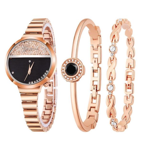 

wristwatches cdybox women watch sets luxury crystal dress cuff bangle bracelet jewelry analog quartz wrist watches, Slivery;brown