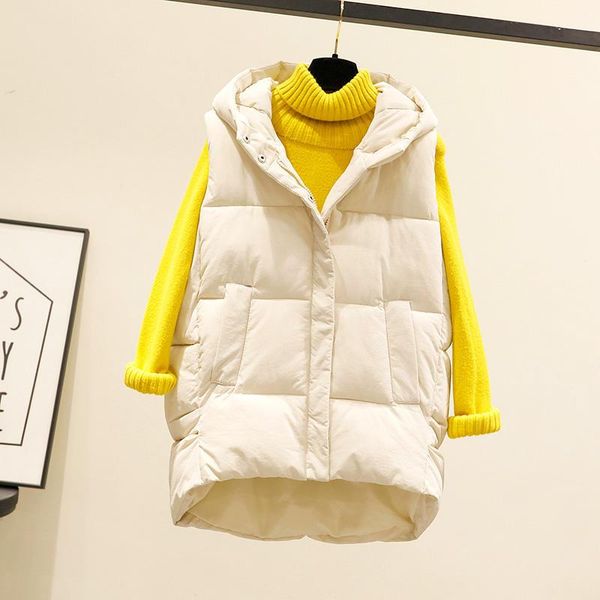 

women's vests autumn winter waistcoat casual short warm vest female loose hooded sleeveless down cotton women coat outerwear hk374, Black;white