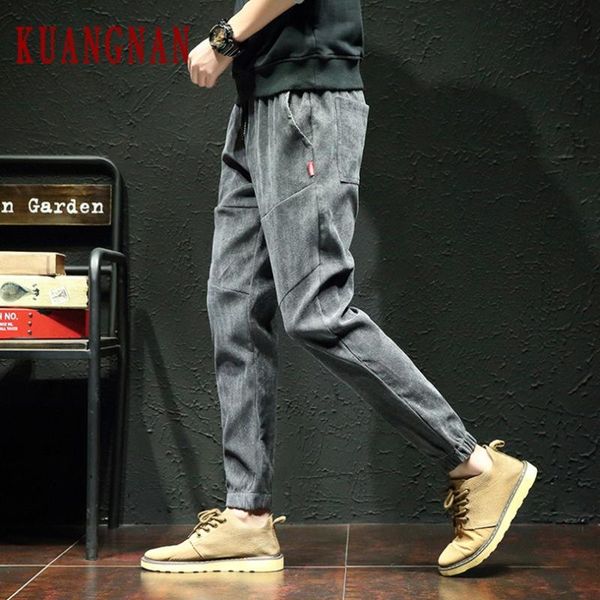 

men's pants kuangnan ankle-length men joggers trousers streetwear sweatpants harem 5xl 2021 autumn, Black