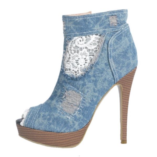 

sandals yifsion woman will see platform denim stiletto bombs peep high heels blue shoes casual plus me size 4-15 nagm, Black