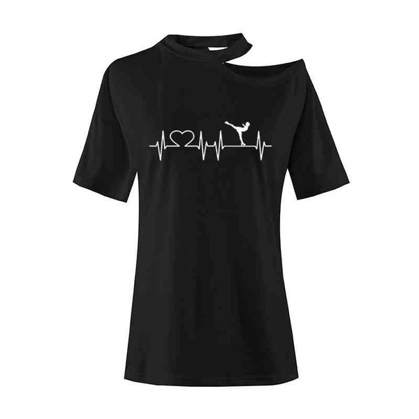 

heartbeat ice skating figure skater women t shirts printed short sleeve girl female clothing off shoulder harajuku, White