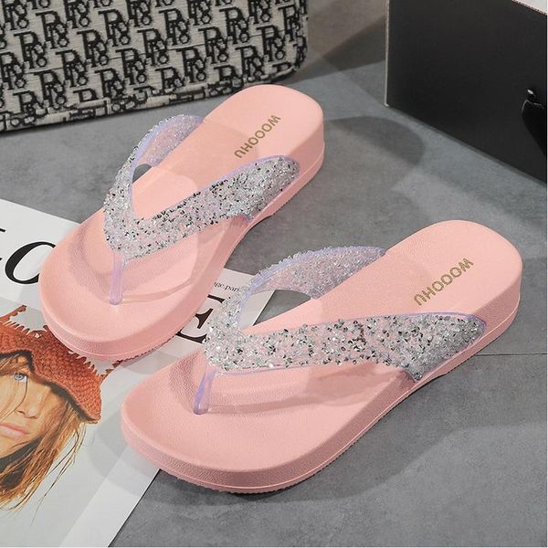 

summer women's flip flop sandals women fashion thick-soled outer wear casual flip-flop beach slippers, Black