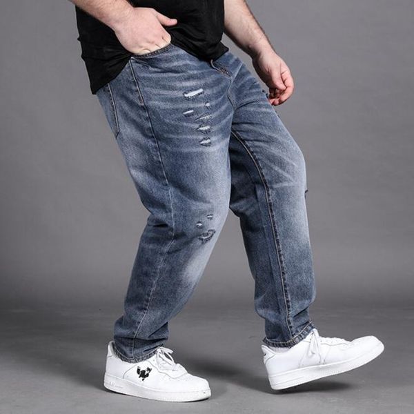 

men's jeans cotton men's jeans, loose fashion brand, perforated, Blue