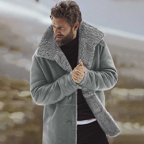 Erkek Kış Moda Koyun Ceket Sıcak Yün Çizgili Dağ Faux Kuzu Ceketler Coat Dış Giyim Nedensel Erkek Tops Bluz Stil 211015