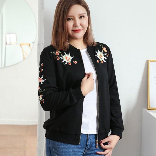 

women's jackets 2021 winter women vintage lady fashion embroidery long sleeve bomber jacket female casual baseball plus size i975, Black;brown