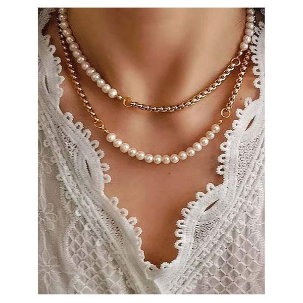 

pendant necklaces korean fashion vintage pearl necklace multilayer metal woman temperament elegant lady party wedding jewelry, Silver