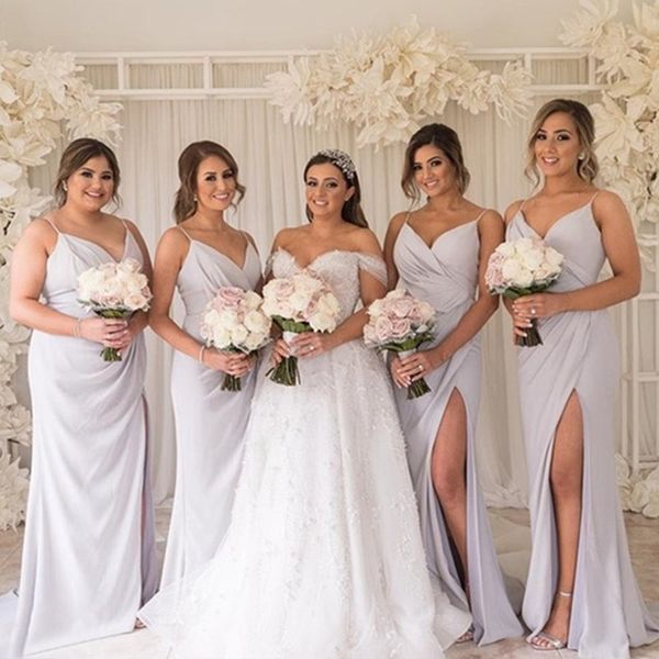 

side split plus size bridesmaid dresses spaghetti straps wedding party dress country a line maid of honor gowns, White;pink