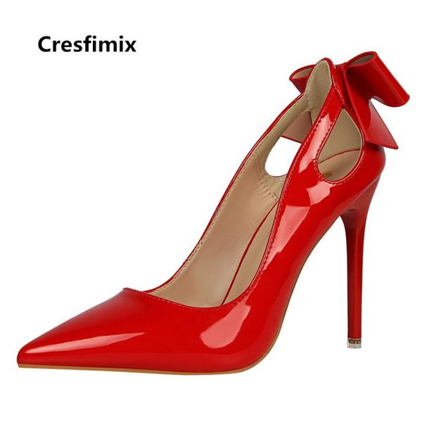 

dress shoes cresfimix mujer tacones altos women fashion red pu leather high heel female classic white heels b3295, Black