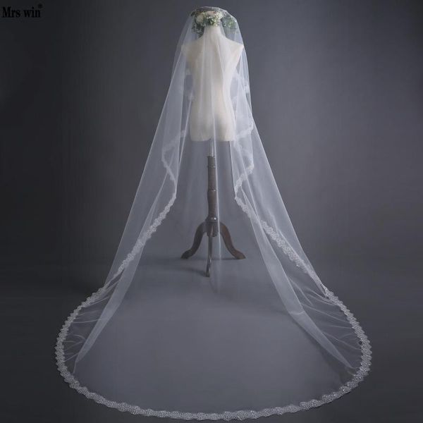 

bridal veils mrs win 3m wedding veil with sequin applique edge velos y capas de novia voile mariee long accessory white c, Black