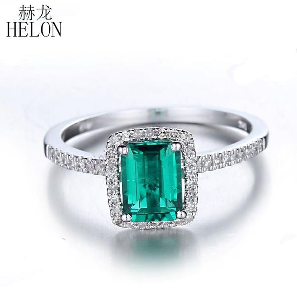 

cluster rings helon solid 10k white gold 7x5mm emerald cut genuine treated diamonds engagement ring women wedding trendy fine jewelry, Golden;silver