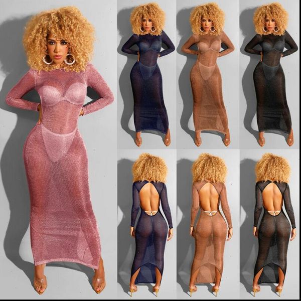 

women dresses black long sleeve see through mesh sheer maxi smock dress tulle lace summer out party streetwear, Black;gray