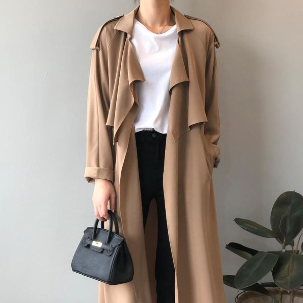 

women's trench coats 2021 retro british style loose coat autumn temperament windbreaker women korean fashion long, Tan;black
