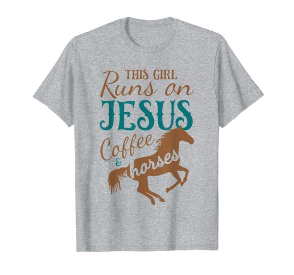 

this girl runs on jesus coffee horses t-shirt, White;black
