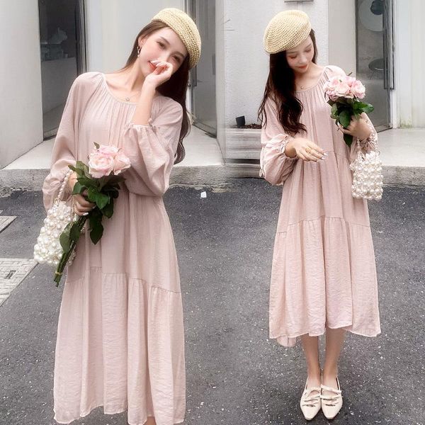 

maternity dresses 792# 2021 autumn fashion french street style long dress princess large size loose clothes for pregnant women pregnancy, White
