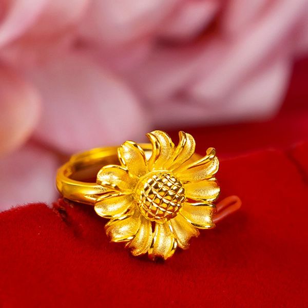 Flor em forma de anel de engajamento 18k ouro amarelo enchido mulheres clássicas casamento presente de faixa de dedo