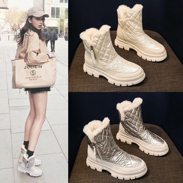 

boots 2021 winter warm snow cold sticky plush cotton shoes women's, Black