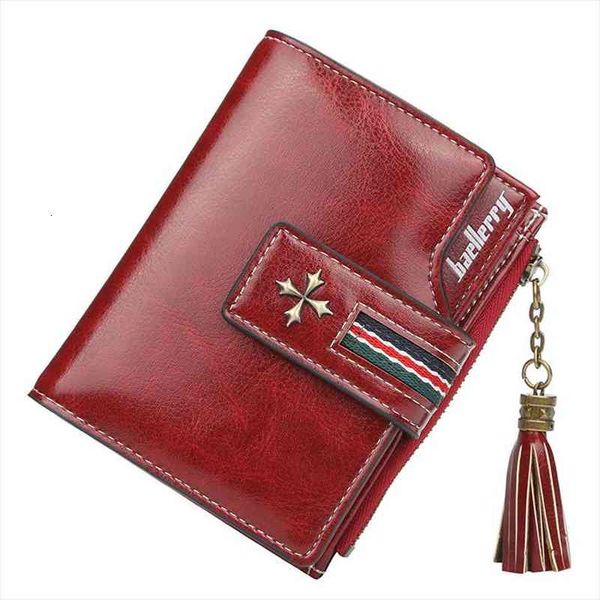 

brand leather women wallet short wallets ladies vintage small tassel purse red female trifold cute carteira portfel, Red;black