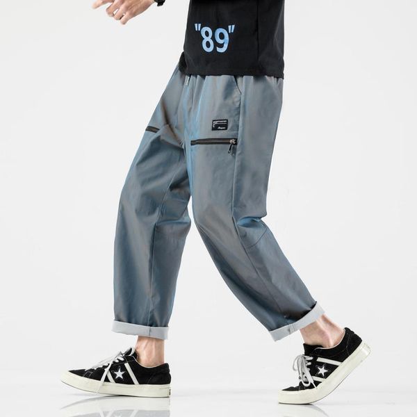 

streetwear mens hip hop sweatpants reflective man jogging pants casual trousers 2021 fashion harem men drop men's, Black