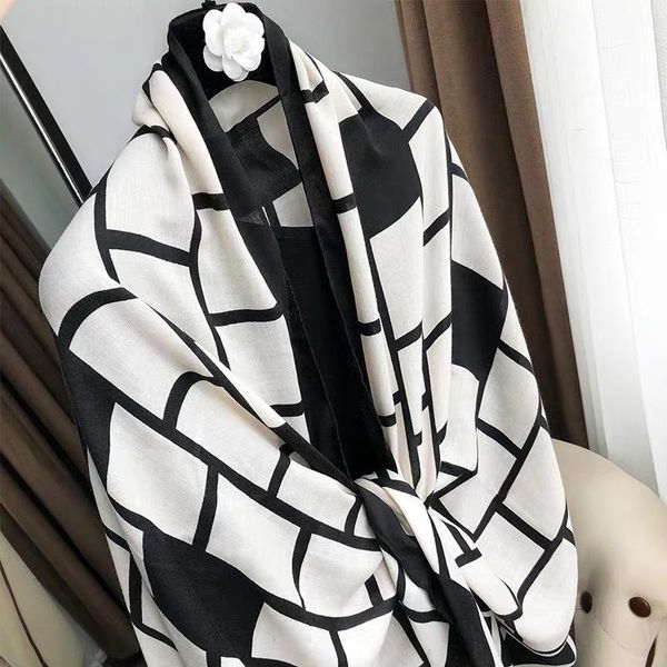 

scarves 2021 air simple silk scarf cotton feel female autumn winter hundred set black white geometric long student shawl, Blue;gray