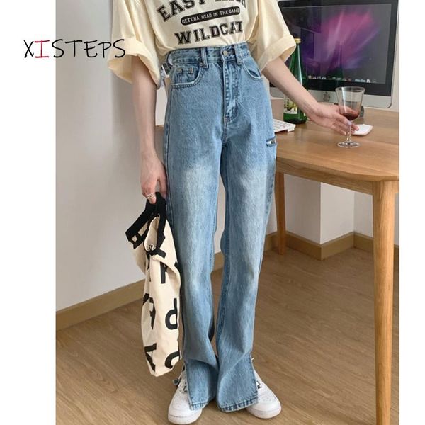 

women's jeans high street denim pants female hole ripped for women straight boyfriend distress fashion ladies trousers, Blue