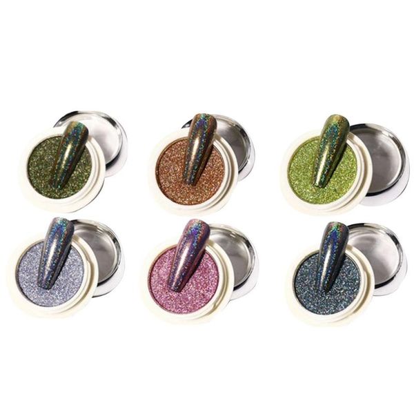 

nail glitter 6pcs/set solid powder sparkly shinning flakes dust titanium plating pigment diy manicuring art decoration, Silver;gold