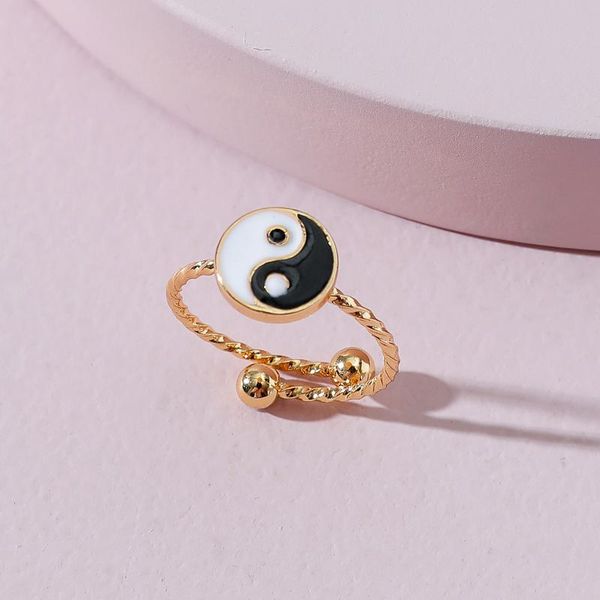 

cluster rings korean trendy color enamel tai chi yin yang vintage cute round geometric opening metal twist for women girls jewelry, Golden;silver
