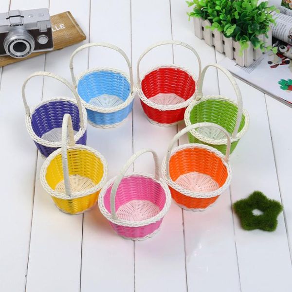 

storage baskets 1pcs mini hand-woven plastic weaving fabric flower basket fruit rattan cosmetics tea picnic bags
