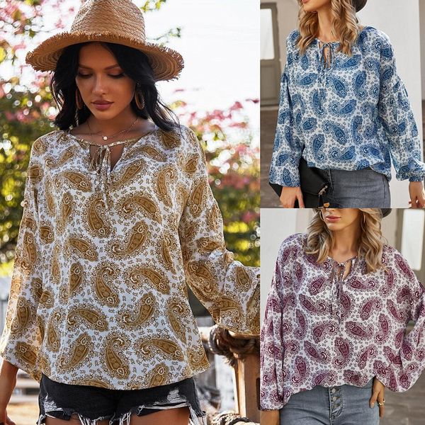 

designer women's 2021 spring / summer long sleeve retro printed thin top, White