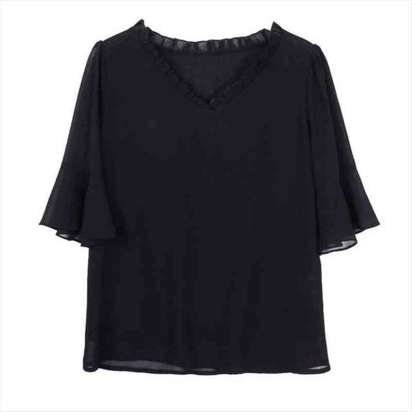 

brand spring half sleeve womens shirt ruffle v neck chiffon shirts,5xl 8xl plus size summer blouse,ol style office lady, White