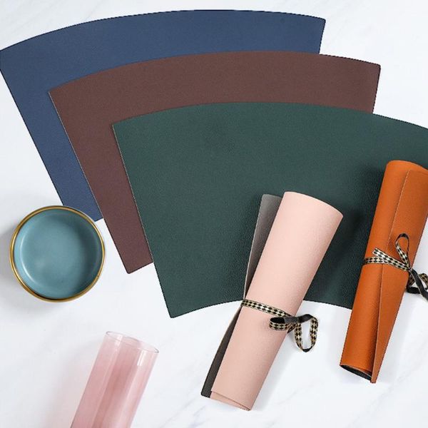 

mats & pads fan-shaped placemat, double-sided leather table mat, oil-proof and waterproof round home el bowl mat