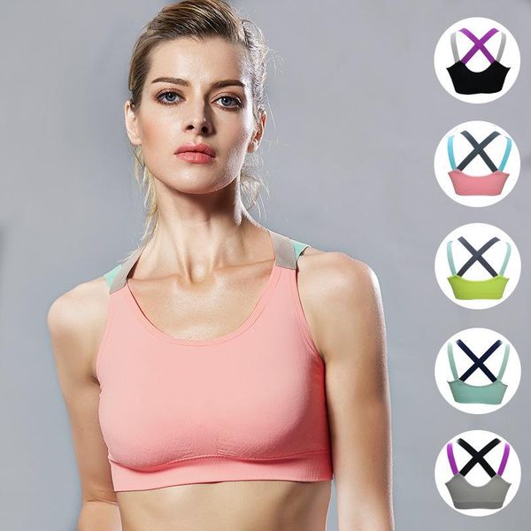 

gym clothing sports bra fitness running gather shockproof underwear girl cross belt beauty back sleep yoga vest seamless, White;black