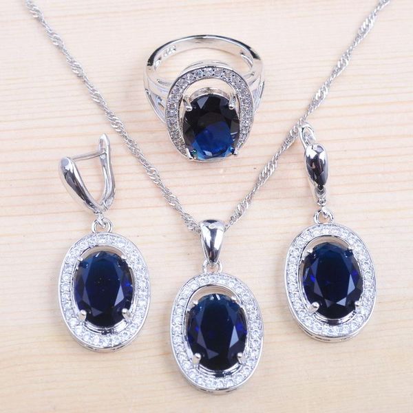 

earrings & necklace russian style cubic zirconia jewelry sets blue crystals pendants earring ring for women luxury party qz096, Silver