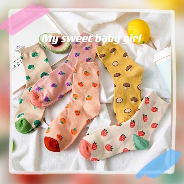 

socks & hosiery sweet girls kawaii cute japan style high school students cotton long women fruits print fashion harajuku woman, Black;white