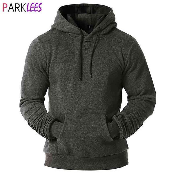 

men's hipster sleeve fold quilted hooded sweatshirt autumn casual mens heavy hoodies sweatshirts with kanga pocket 3xl 210522, Black
