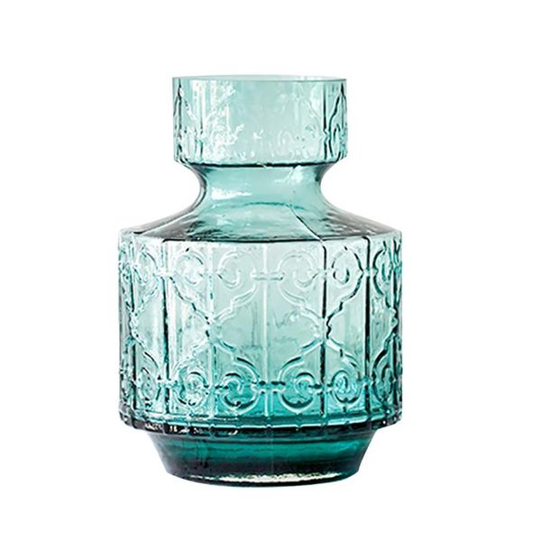 

vases 1pc embossed glass hydroponic vase fashion home adornment (blue)