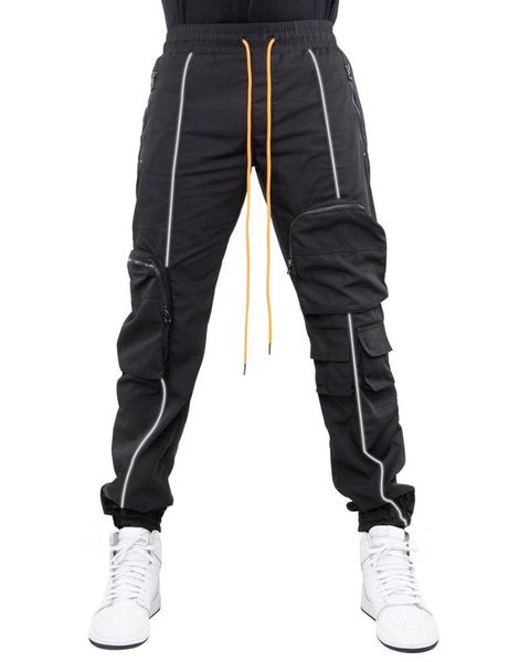 

men's pants spring and autumn fashion casual harajuku reflective loose large size stitching multi-pocket overall, Black