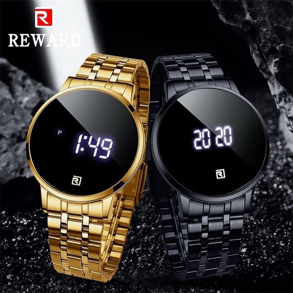 

2022 reward digital couple wristwatch touch screen sport waterproof men wrist watch luxury stainless steel for father 220225, Slivery;brown
