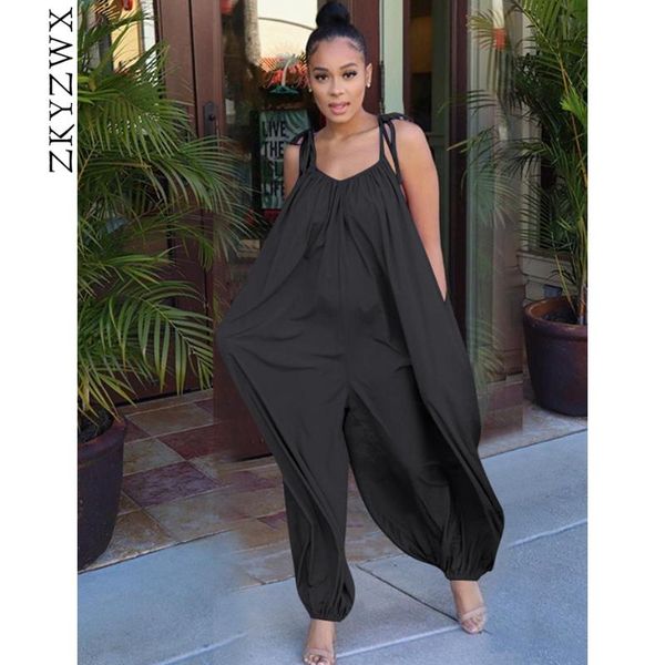 

women's jumpsuits & rompers zkyzwx loose womens jumpsuit summer clother one piece club body outfits plus size backless spaghetti strap, Black;white