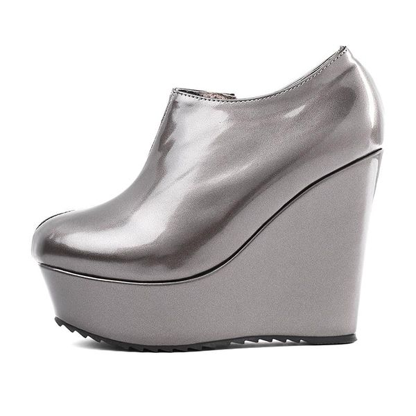 

boots winter for woman fashion consice pure color silver zipper ankle platform, Black
