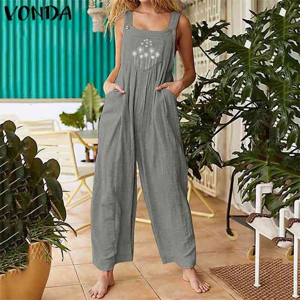 

fashion overalls vonda print loose jumpsuits women summer sleeveless rompers female elegant wide leg playsuits suspenders, Black;white