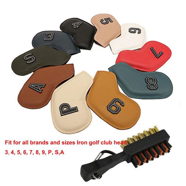 

club heads 10pcs golf iron head covers kit 3-9 asp gradients number headovers wedges cleaning brush