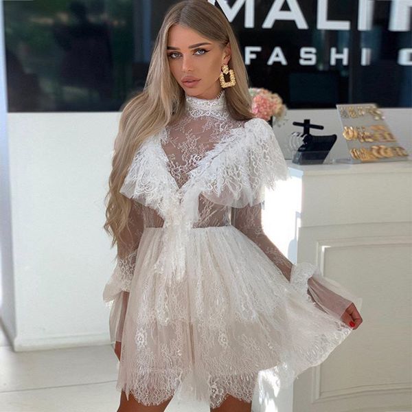 

bridesmaid dresses party women's fashion long sleeve lace skirt, White;black