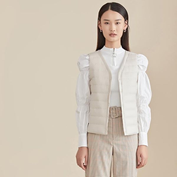 

women's down & parkas jacket vest women short lightweight collarless filled 90% white duck, Black