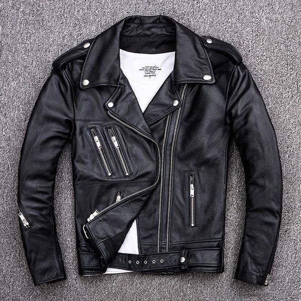 

men's leather & faux 2021 black men double zipper biker's jacket plus size xxxx genuine thin cowhide spring slim fit motorcycle co