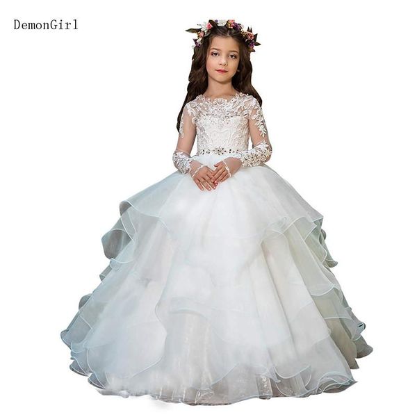 

girl's dresses elegant flower girl long sleeves applique lace kids pageant gown holy first communion, Red;yellow
