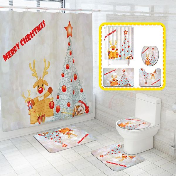 

shower curtains christmas tree curtain waterproof set animal print bathroom non-slip absorbent bath mat toilet carpet decor