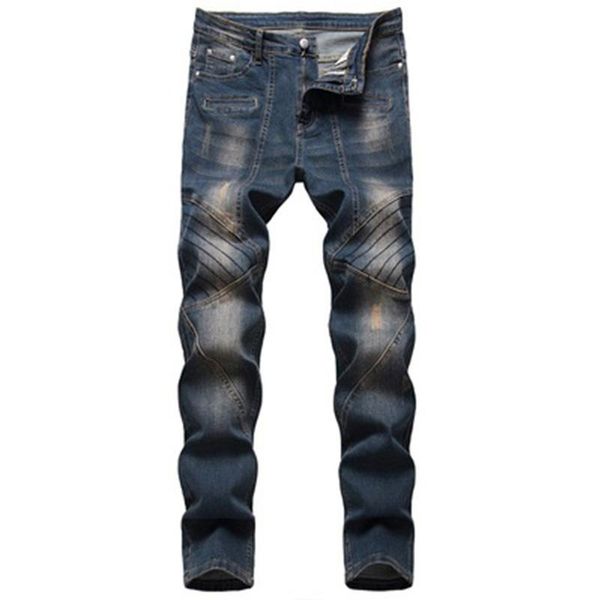 

men's jeans fashion all-match stretch nostalgic frayed pants, Blue