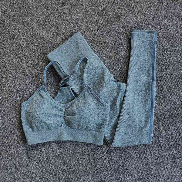 

seamless yoga set women's sportswear fitness clothes high waist gym leggings +adjustable bra suits 210802, Gray