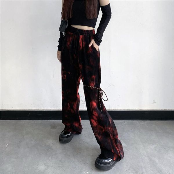 

women's pants & capris tie dye mall gothic harajuku grunge punk aesthetic wide leg loose trousers streetwear alt clothes autumn, Black;white